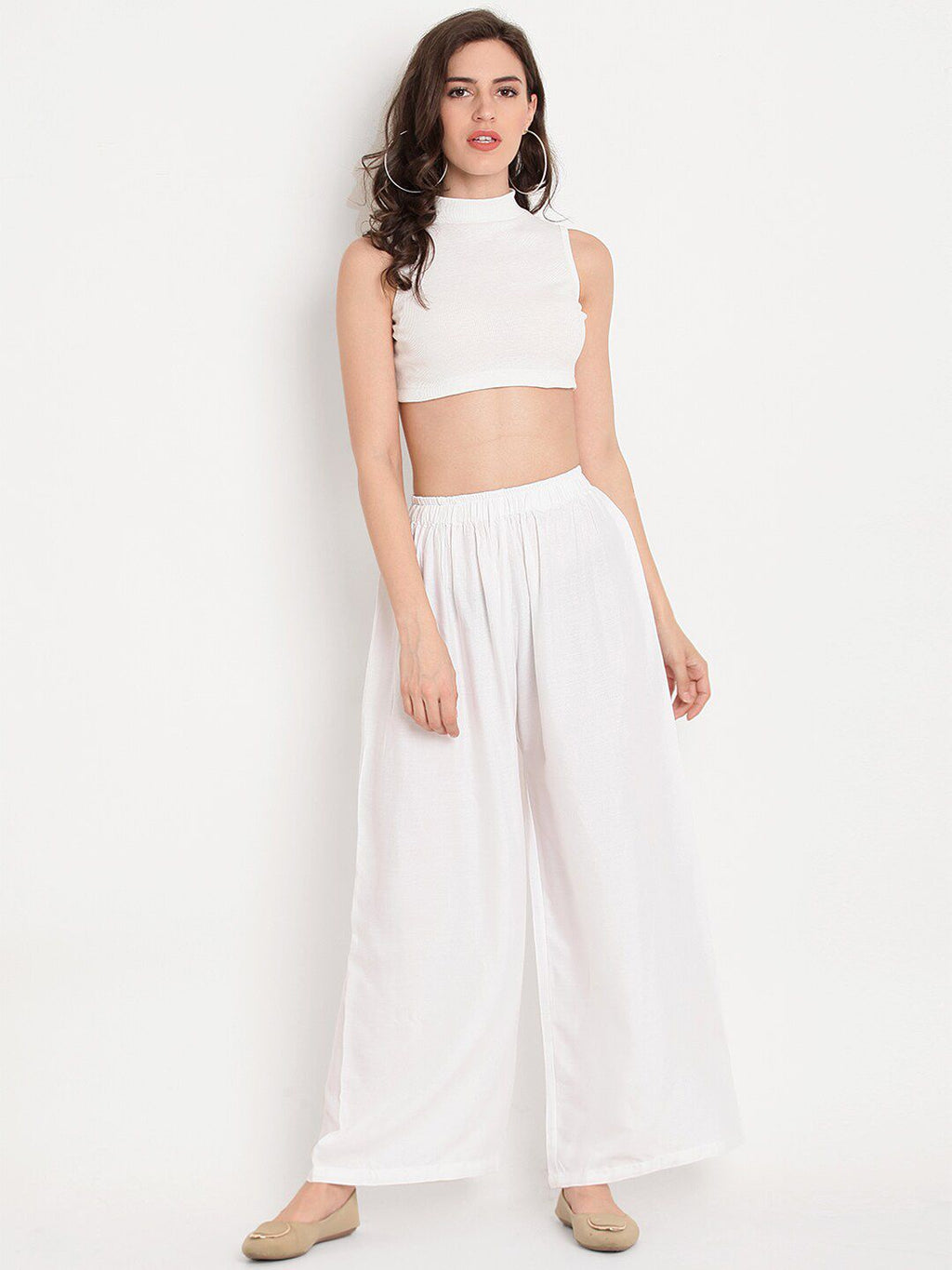 TAG 7 Women White & Grey Set of 2 Flared Ethnic Palazzos