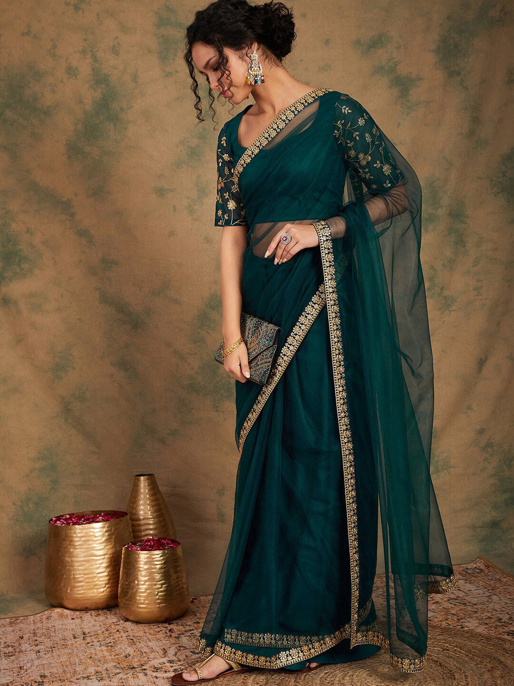 Sangria Embroidered Detailed Net Saree - Distacart
