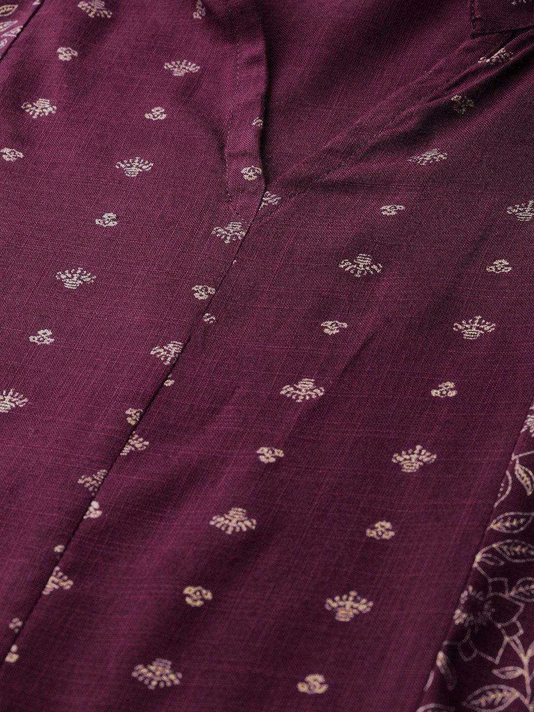 Sangria Women Wine-Coloured & Golden Khari Printed Kurta with Palazzos