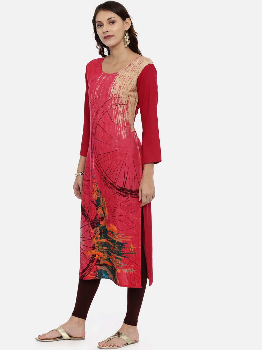 Souchii Pink Printed Straight Kurta - Distacart