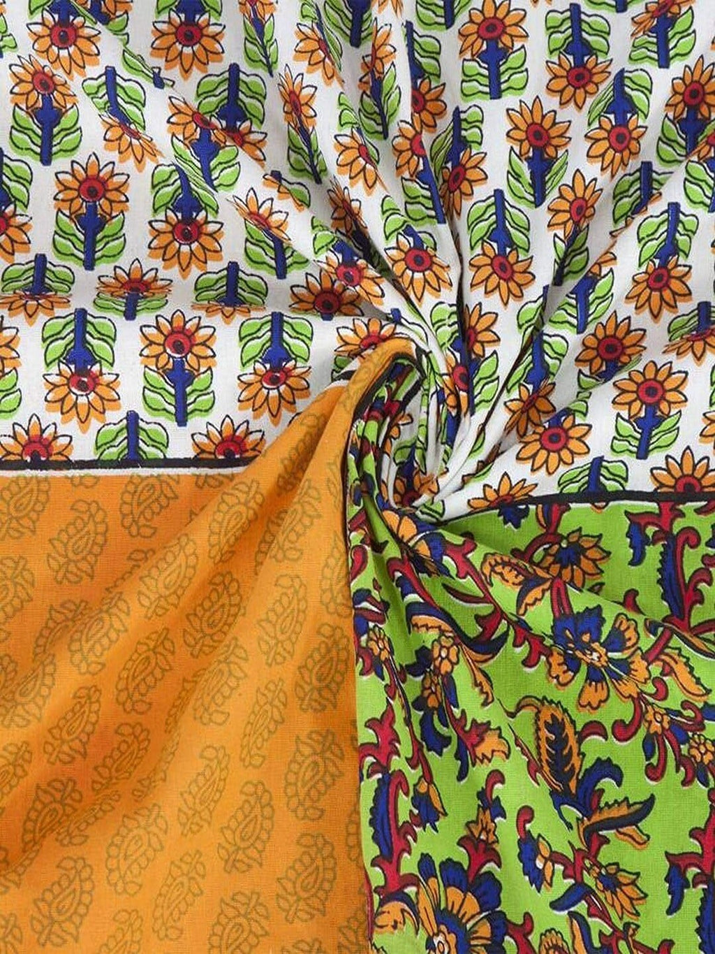 UNIQCHOICE Yellow & Red Ethnic Motifs Pure Cotton 120 TC Queen Bedsheet & 2 Pillow Covers