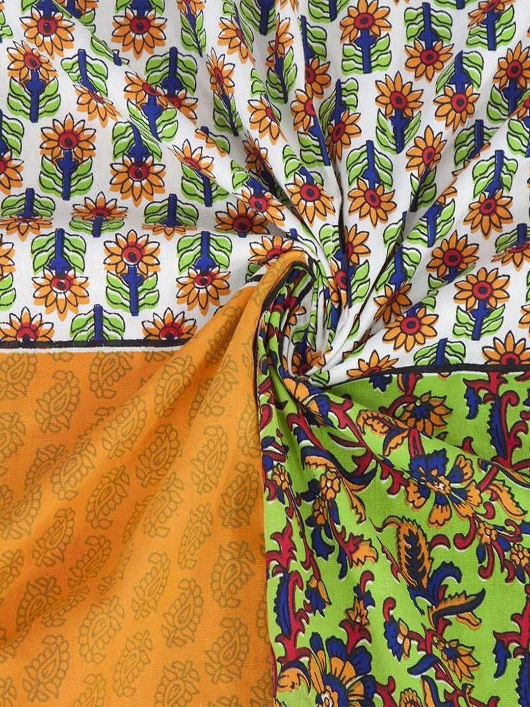 UNIQCHOICE Yellow & Red Ethnic Motifs Pure Cotton 120 TC Queen Bedsheet & 2 Pillow Covers