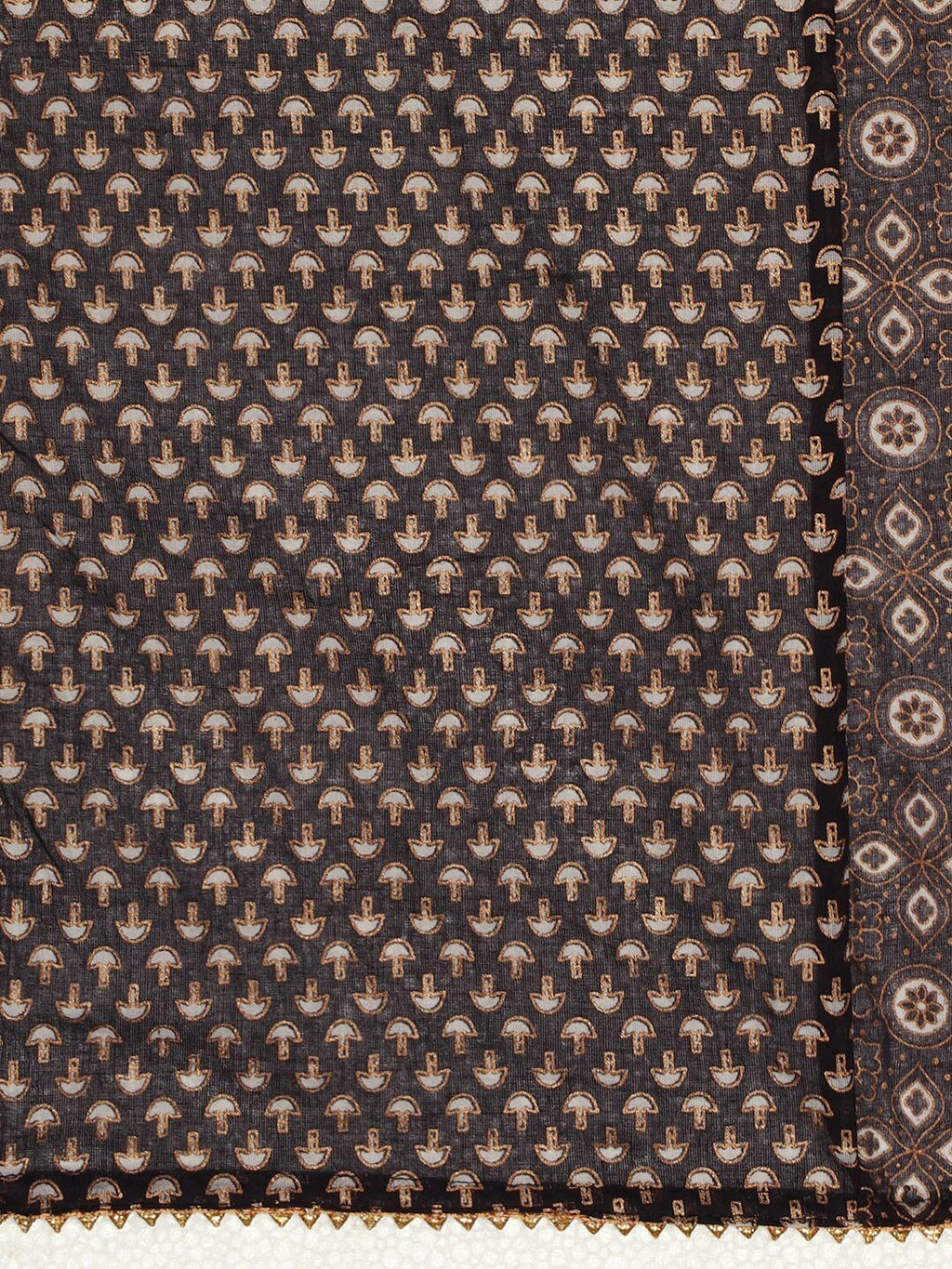 HERE&NOW Women Brown Printed Pure Cotton Top with Palazzos & With Dupatta