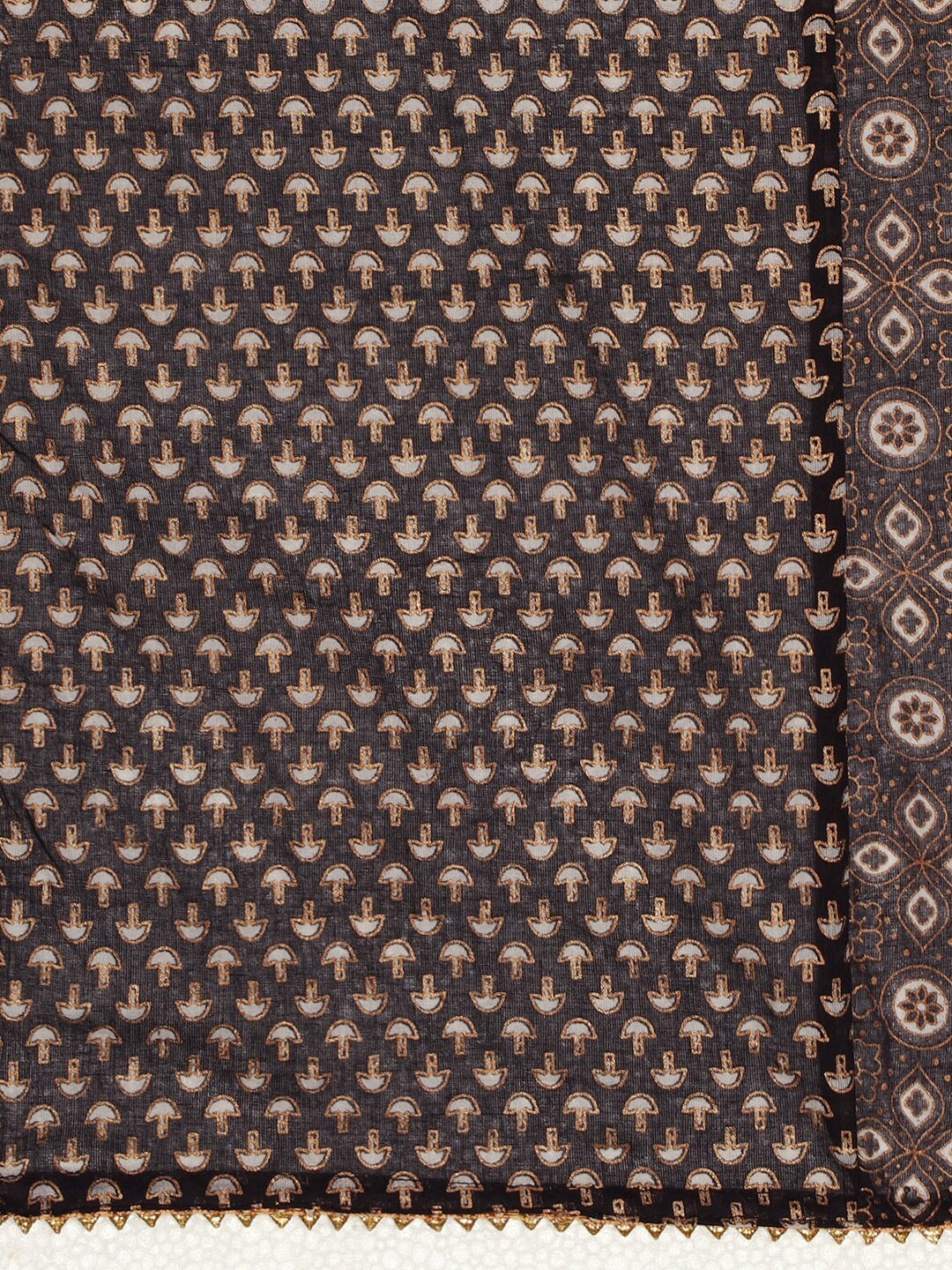HERE&NOW Women Brown Printed Pure Cotton Top with Palazzos & With Dupatta