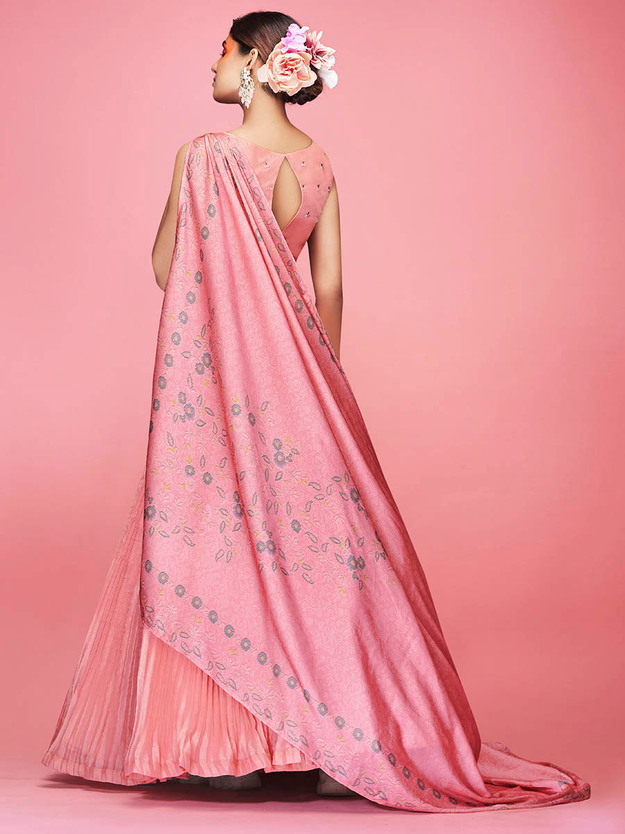 Myra Peach Art Silk Embroidered Designer Lehenga