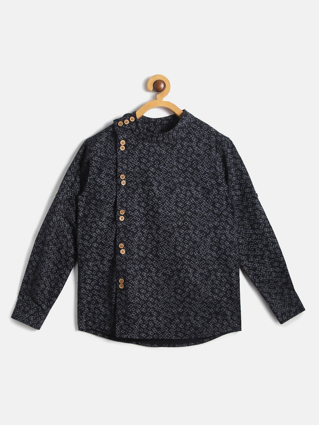 Manet Ethnic Full Sleeves Triangel Printed Shirt - Black