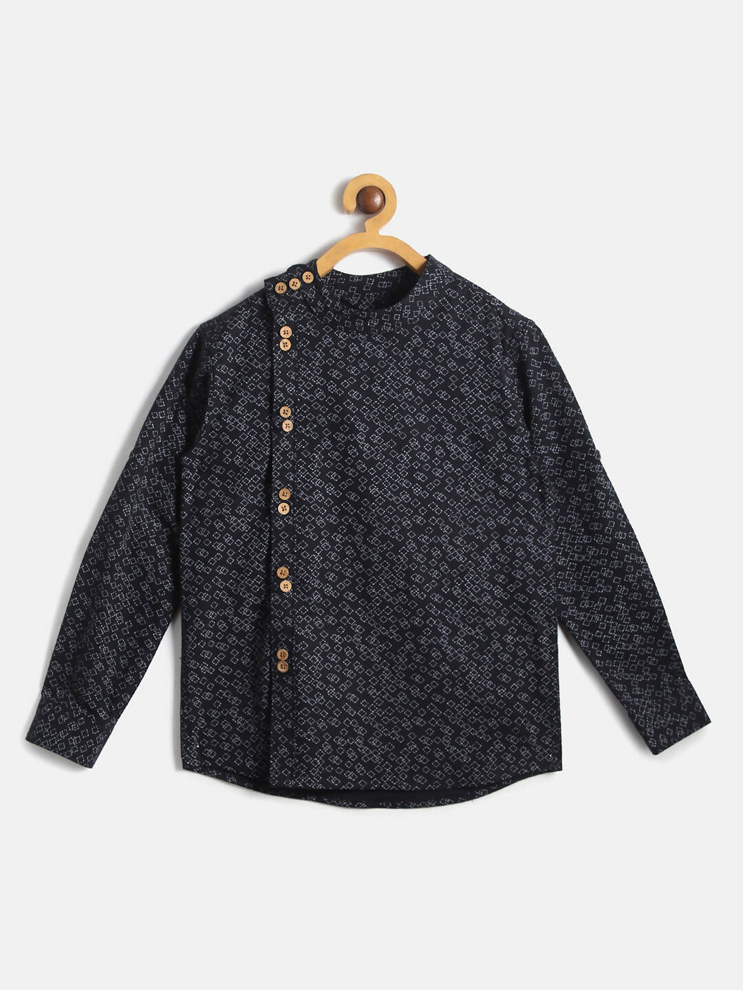 Manet Ethnic Full Sleeves Triangel Printed Shirt - Black