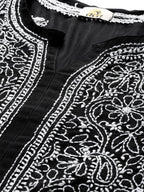 ADA Women Black & White Chikankari Hand Embroidered Semi-Sheer Straight Sustainable Handloom Kurta