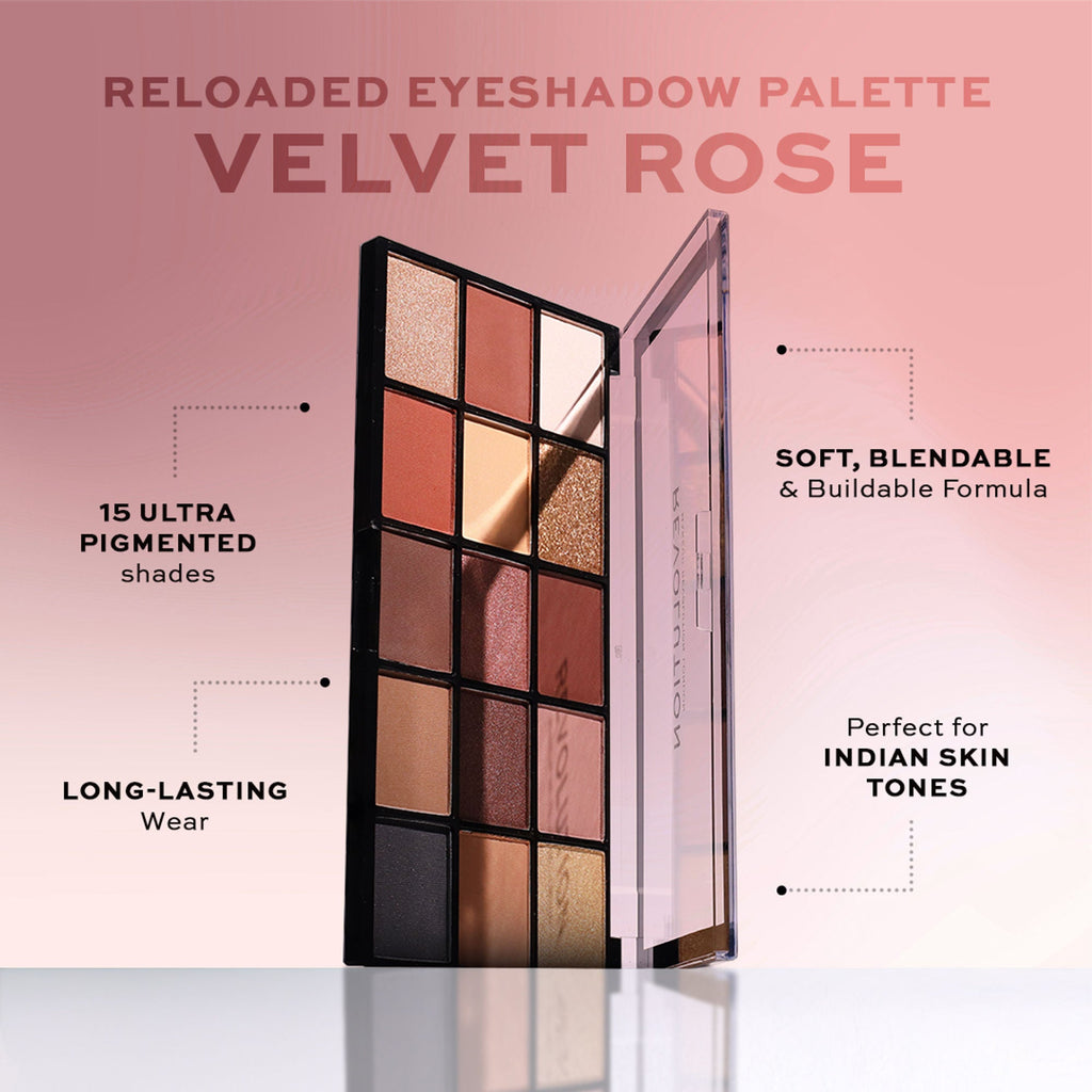 Makeup Revolution Reloaded Eyeshadow Palette-15 Smooth & Rich Shade-High Pay Off Formula - Velvet Rose