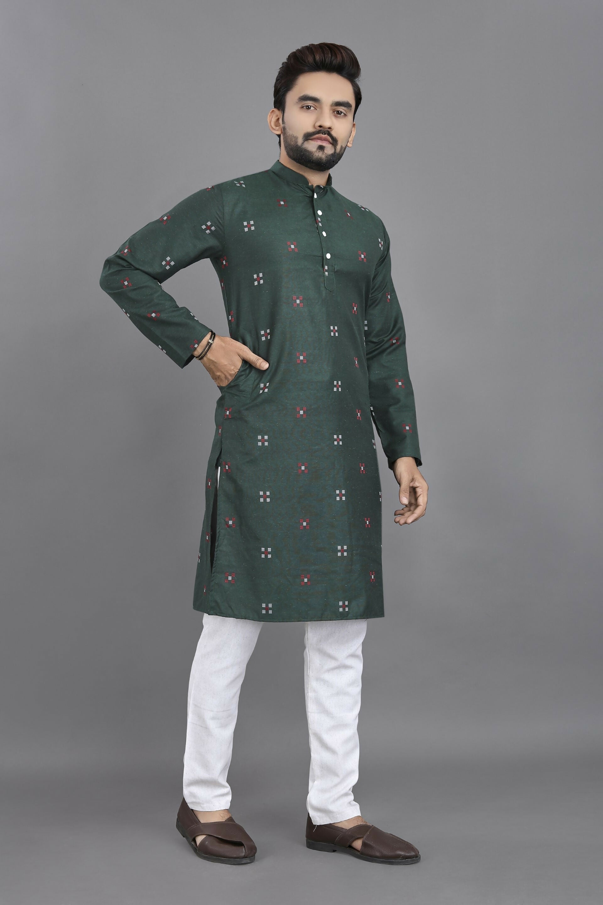 Anaita Green Weaving Linen Cotton Straight Kurta - Distacart