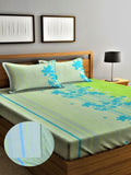 Home Sizzler Green & Blue Floral 210 TC Queen Bedsheet with 2 Pillow Covers
