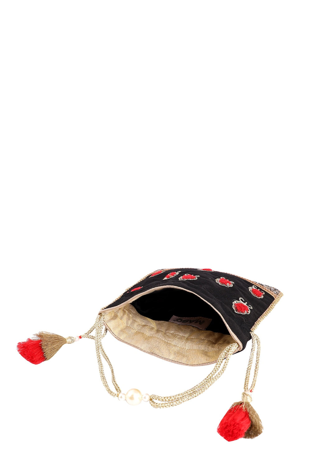 Masq Black & Red Embellished Embroidered Potli Clutch - Distacart