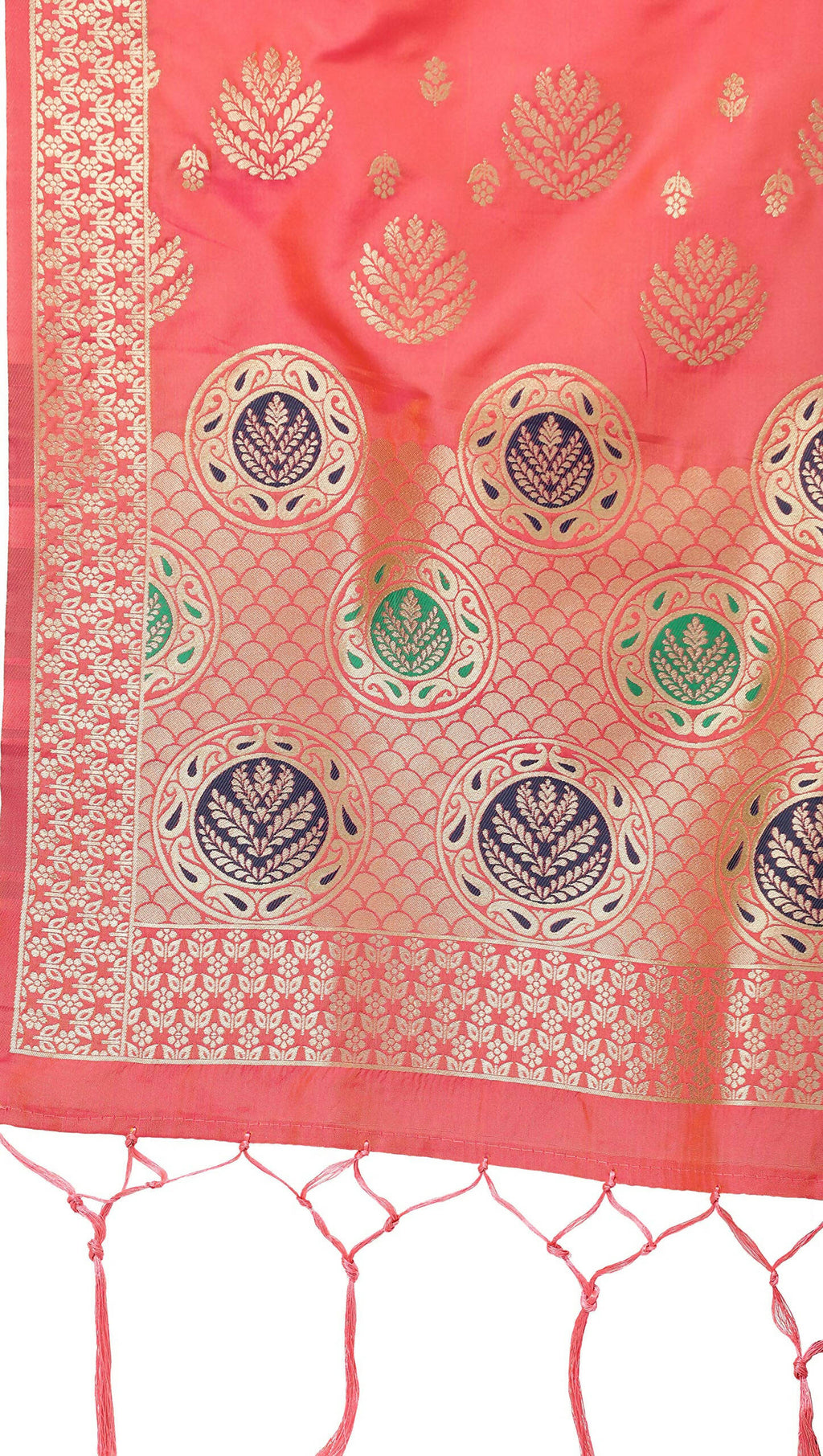 Mimosa Coral Peach & Gold-Toned Woven Design Dupatta - Distacart