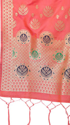 Mimosa Coral Peach & Gold-Toned Woven Design Dupatta - Distacart