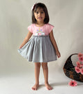 ArthLife Peach And Grey Unicorn Embroidered Dress