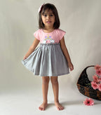 ArthLife Peach And Grey Unicorn Embroidered Dress