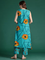 Indo Era Floral Printed Pure Cotton Kurta with Trousers - Distacart