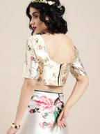 Saree Mall Cream-Coloured & Pink Satin Floral Block Print Saree - Distacart