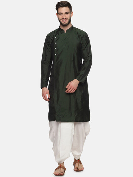Sethukrishna Men Green Angrakha Kurta with Dhoti Pants