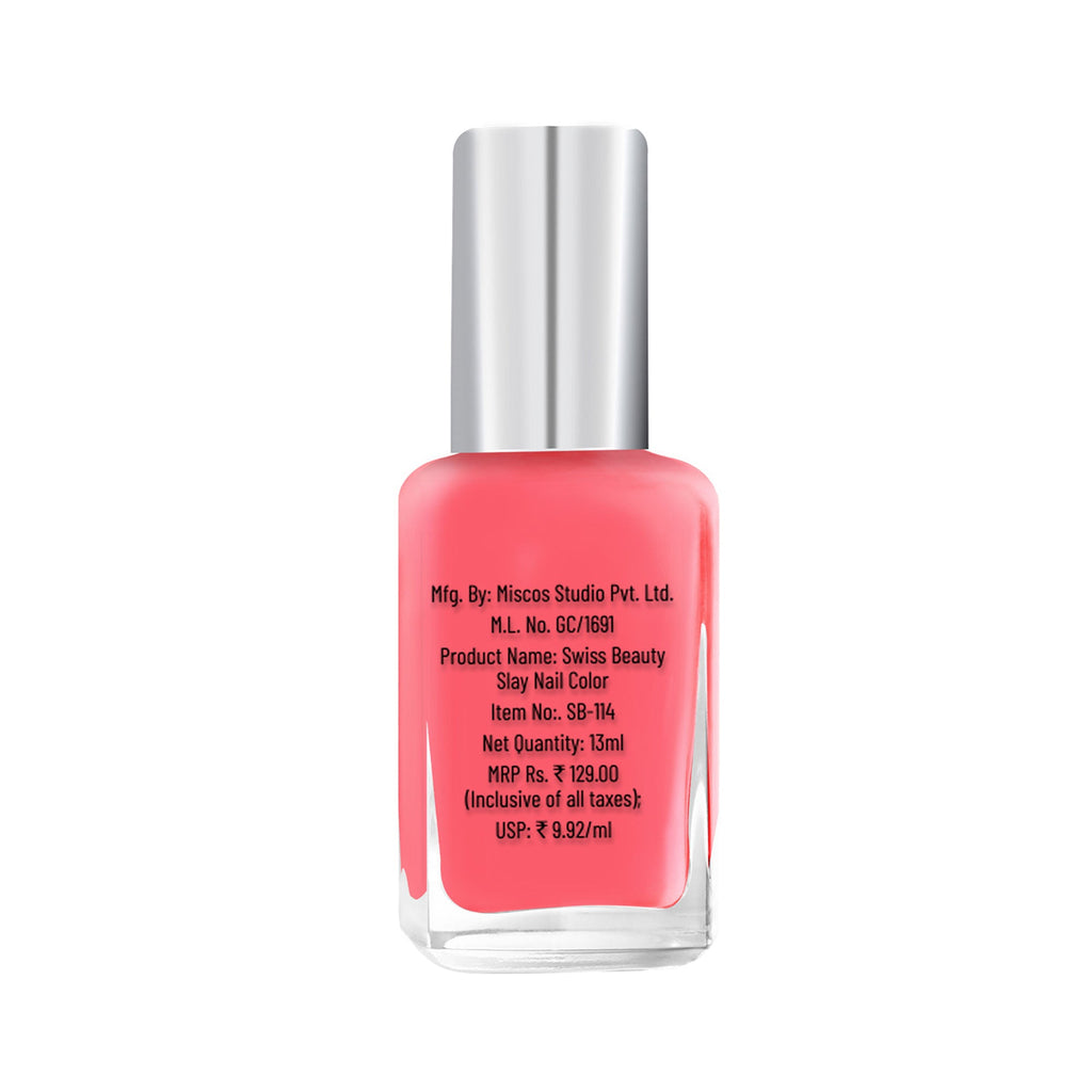 Swiss Beauty Slay Nail Color With Ultra Shine Formulation - 75 Princess Pink - Distacart