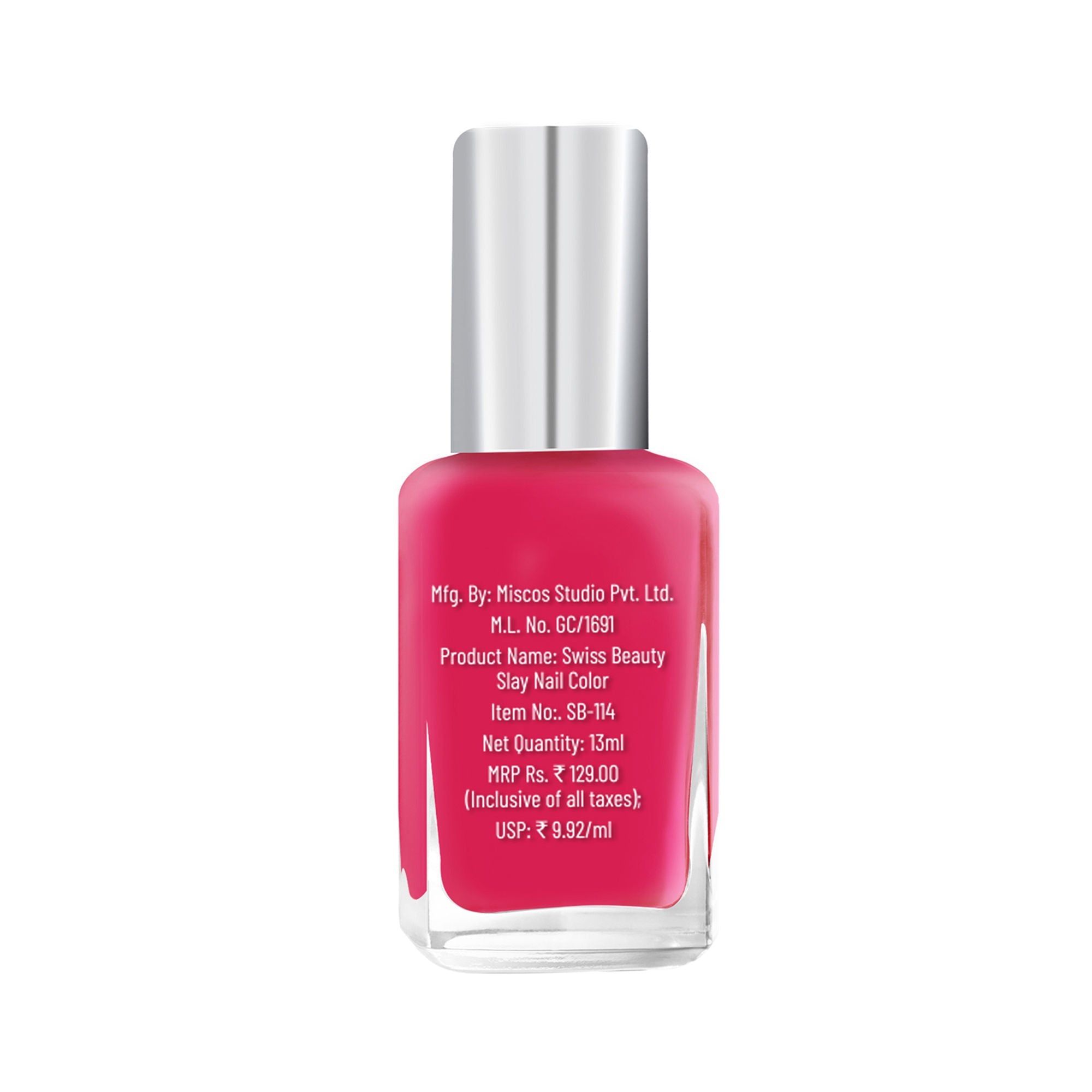 Swiss Beauty Slay Nail Color With Ultra Shine Formulation - 91 Fuchsia Pink - Distacart