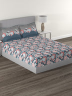 MYTRIDENT Blue Green Floral Cotton 144 TC Queen Bedsheet With 2 Pillow Covers - Distacart