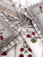BELLA CASA Pink & Green Ethnic Motifs 350 TC Super King Bedsheet with 2 Pillow Covers