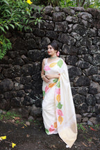 White Pure Silk Woven Design Saree with Unstitched Blouse - Hiral Fashion