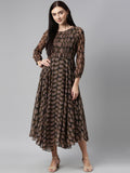 Souchii Olive Green & Red Ethnic Motifs Printed Chiffon A-Line Maxi Dress - Distacart