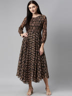Souchii Olive Green & Red Ethnic Motifs Printed Chiffon A-Line Maxi Dress - Distacart