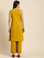All About You Women Mustard Yellow Self Design Pure Cotton A-Line Kurta with Palazzos