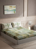 DDecor Green & White Ethnic Motifs Cotton 140 TC King Bedsheet with 2 Pillow Covers - Distacart