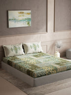 DDecor Green & White Ethnic Motifs Cotton 140 TC King Bedsheet with 2 Pillow Covers - Distacart