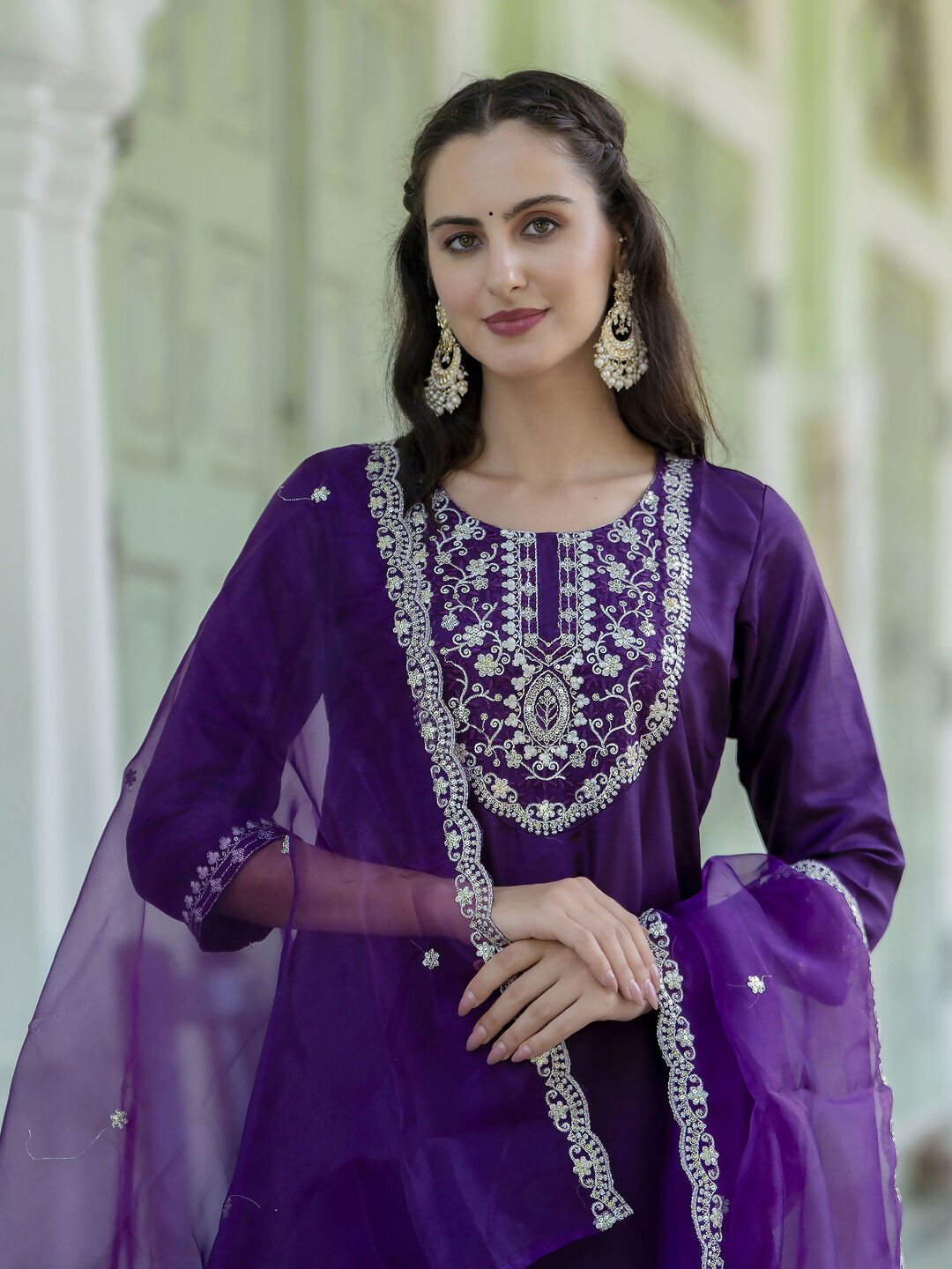 Vellora Purple Silk Blend Embroidered Designer Salwar Suit
