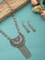 Cardinal Women Silver-Toned Pink & Yellow Stone Studded Jewellery Set - Distacart