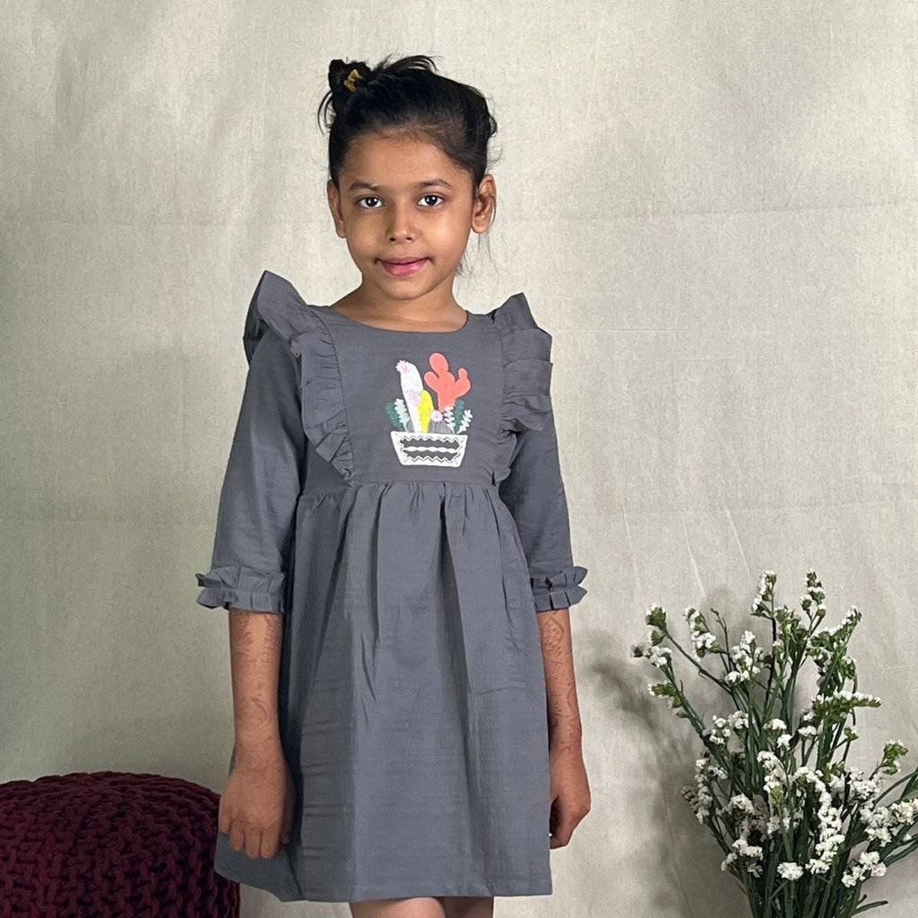 ArthLife Grey Cactus Embroidered Dress