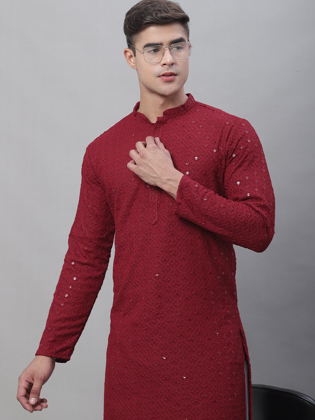 Sojanya Ethnic Motifs Embroidered Sequinned Pure Cotton Kurta
