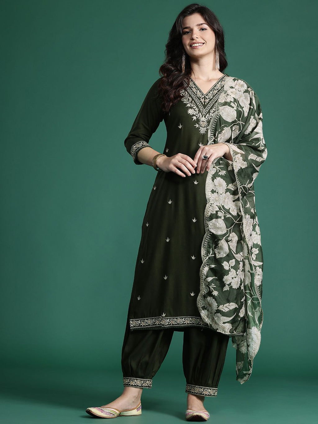 Indo Era Ethnic Motifs Embroidered Thread Work Kurta with Salwar & With Dupatta - Distacart