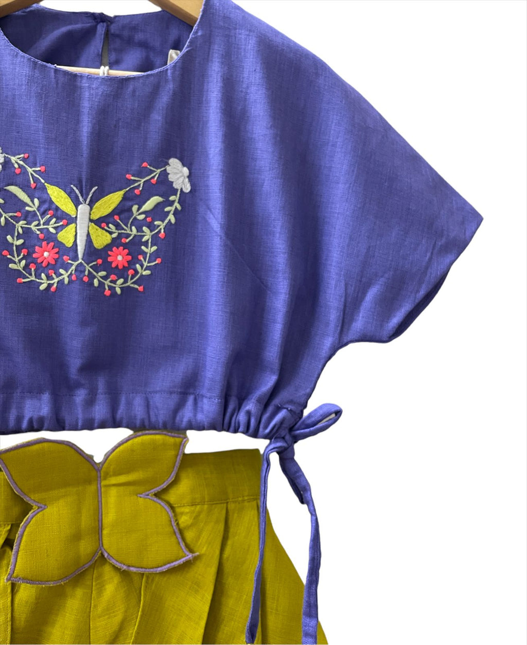 ArthLife Mustard Purple Butterfly Embroidered Co-Ord Set