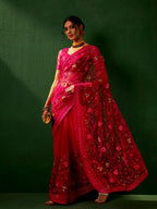 Sangria Embroidered Net Saree - Distacart