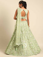 House of Panchhi Lime Green Net Sequins and Zarkan embroidery Lehenga choli & Dupatta