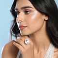 Silver Tone Kundan Cocktail Ring- Ruby Raang