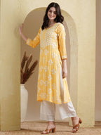 ADA Floral Lucknowi Chikankari Straight Kurta
