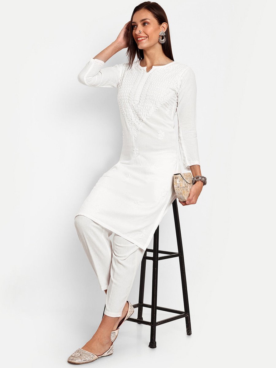 ADA Floral Embroidered Chikankari Kurta