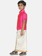 Sethukrishna Pink & White Shirt with Veshti Set For Boys