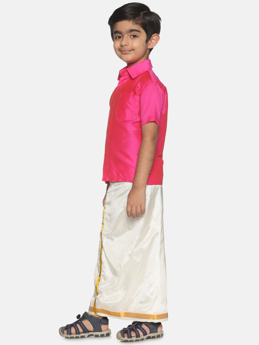 Sethukrishna Pink & White Shirt with Veshti Set For Boys