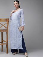 ADA Women Blue & Blue Ethnic Motifs Embroidered Chikankari Georgette Kurta