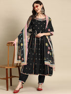 Sangria Women Embroidered Mirror Work Pure Cotton Kurta with Trousers & With Dupatta