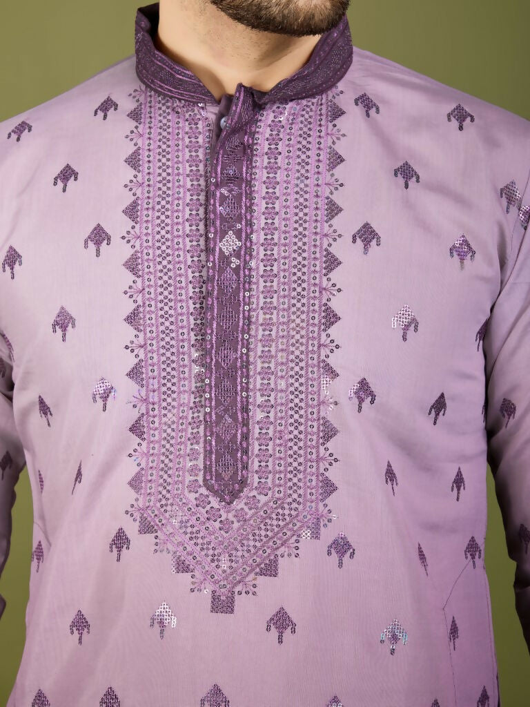 Vastranavya Ombre Purple Premium Viscose Silk Thread & Sequence Embroidery work Kurta