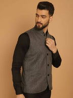 Even Apparels Nehru Jacket With Welt Pockets - Grey